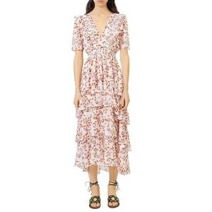 Maje Women's Pink Romina Tiered Floral Print
Chiffon Midi Dress Size 36 / 4